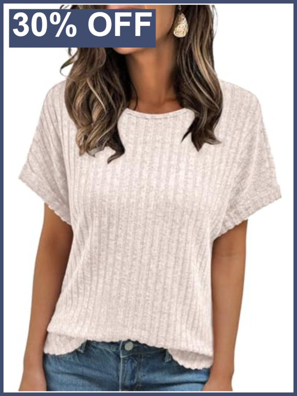 Womens Soft Fuzzy Short Sleeve Crew Neck Tunic Top Lightweight Sweater